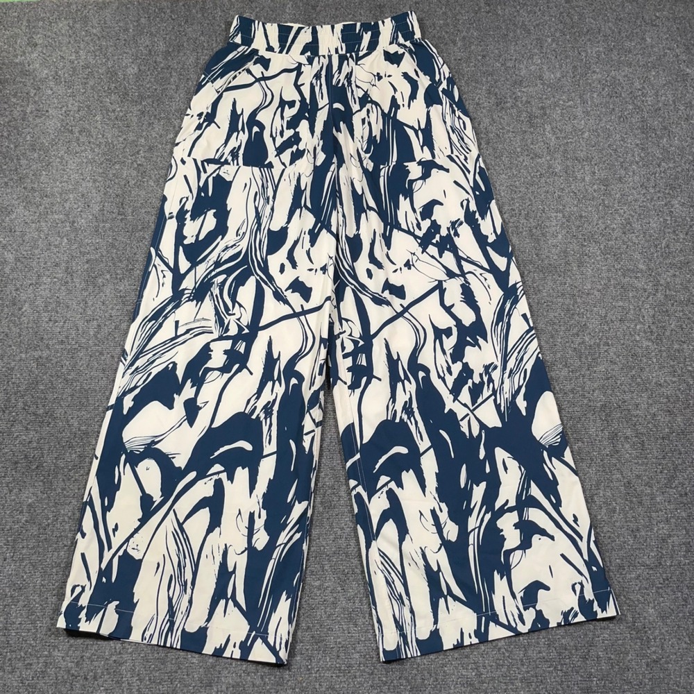 Lululemon Lab Wide Leg Pants Women 6 Abstract Print Navy White LW5FOFS Baggy